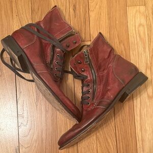 John Varvatos ago side zip boot - Men's Red Leather Lace-Up Zip Boots